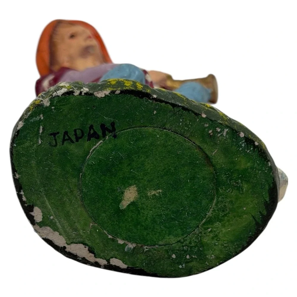Vintage Nativity Shepherd Figurine‎ Playing Horn with Sheep Hand-Painted